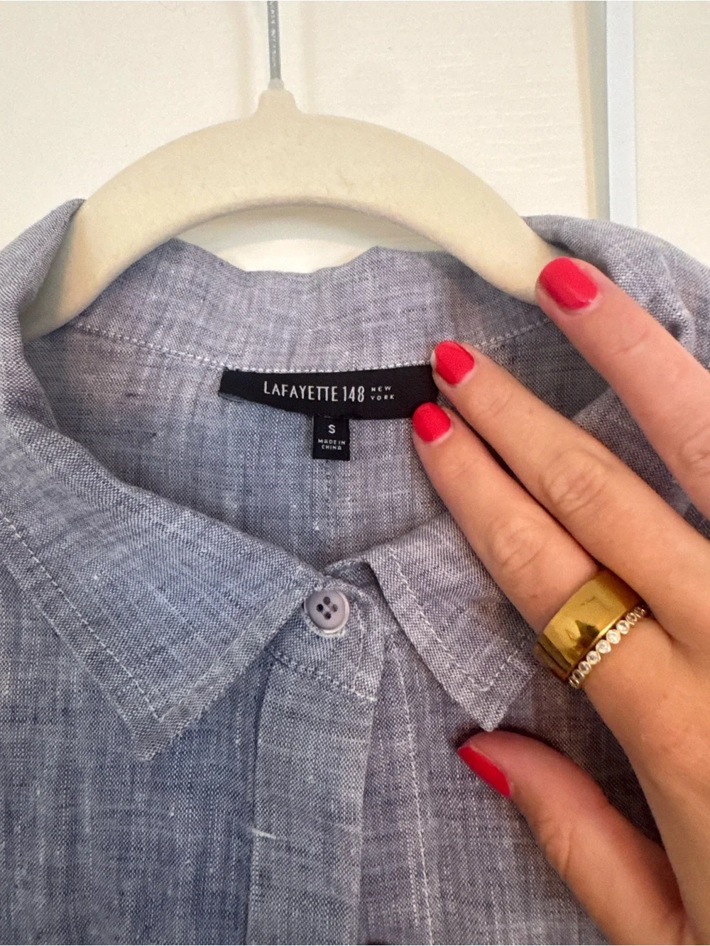 Lafayette 148 Light Blue Linen Blend Button-Down - Picture 3 of 3